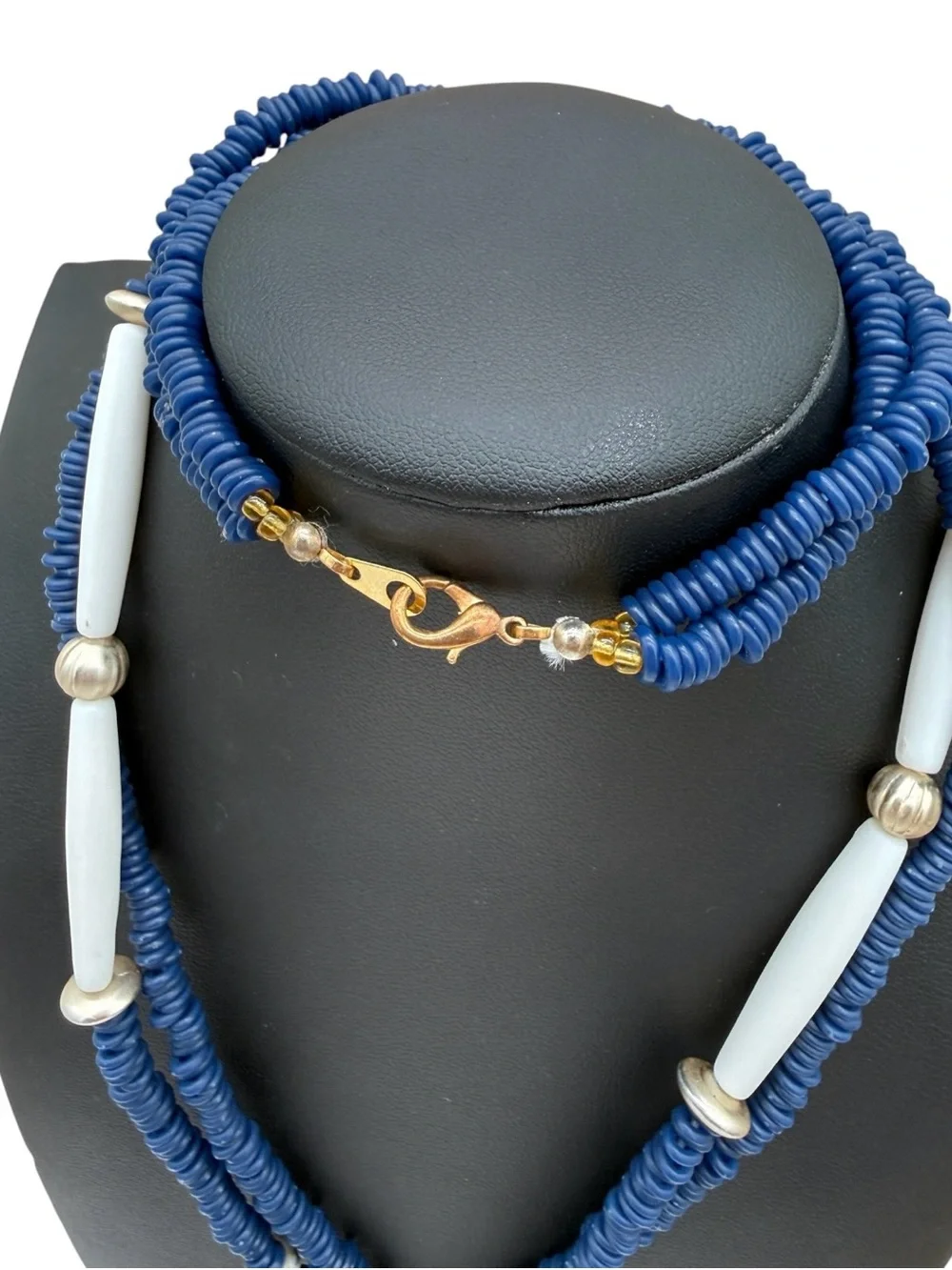 Vintage Artisan Navy Blue and Gold Nautical Charm Necklace w/ Matching Earrings
